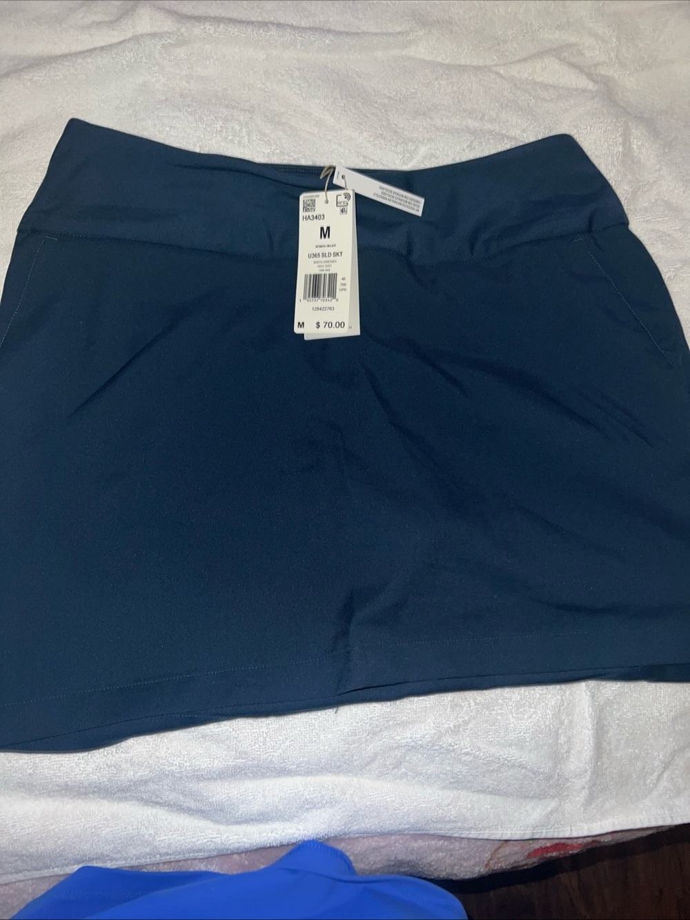 Lot of 2 Adidas Golf skorts, navy nwt and gray gently used, flat front shorts